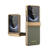 Skirta Samsung Galaxy Z Flip 7 6 5 4 3 Flip7 FE PU odos dengtas vyris Pilnas apsauginis stiklas Priekinė plėvelė Atsparus kritimui telefono dėklas Galaxy Z Flip5 juoda