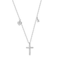 S925 Sterling Silver Cross Necklace for Women , Fashion Trendy Design with Diamond Inlay , Adjustable Chain 41 - 50cm 925 silver