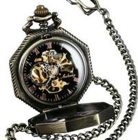 Men's Bronze Octagonal Retro Mechanical Pocket Watch with Flip Cover gray