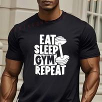 Mens Fitness Motivation TShirt  Eat Sleep Train Gym Cycle Print Oneck Short Sleeve Casual Top S white