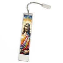 LIKGREAT Christian Jesus Bookmark Oil Painting Book Marker Stainless Steel Religious Bible Birthday Gift for Families Friends white