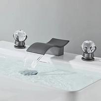 Bathroom Basin Faucet Mixer Taps 3 Holes Dual Crystal Knobs Eco-Friendly High Pressure Water Saving Chrome Finish 3-Year Stainless Steel