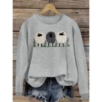 New autumn and winter printed round neck sweatshirt fashionable pullover casual versatile long-sleeved sweatshirt for women S gray
