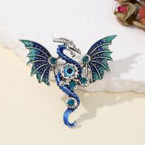 Mechanical Dragon Shaped Enamel Colored Brooch Fantasy Wing Dragon Style Retro Clothing Accessories Badge Jewelry Gift F gray