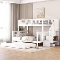 Bunk bed, 90 x 200cm and 140 x 200cm, bed with slatted frame (without mattress), children's bed, pine, bed with rolling container and stairs, white 253 x 240 x 160 cm balta