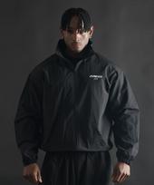 Phermenon Loose Fit Nylon Windbreaker Zip-Up [Black] Black Charcoal Light Gray/Free black