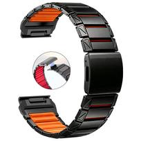 22mm 26mm Silicone + Titanium Straps QuickFit Band for Garmin Fenix 8 E 7 7X Pro 6 6X Magnetic Bands for Forerunner 970 Bracelet QuickFit 26mm gray