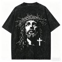 Christian Washed T shirt personality Clothes New Model Anime T-shirt Year round clothing Plus Size Unisex Streetwear Couples tee 3XL black