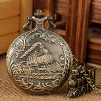 Quartz pocket watch train locomotive engine necklace pendant chain train accessory best gift bronza