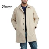 Solid Color Windbreaker Men Lapel Long Sleeve Single Breasted Trench Regular Fit Coat with Pockets Windproof Midi Single-breasted M chaki