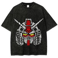 Gundam RX-78-2 T Shirt Men Word Cloud Art Vintage Acid Wash Mecha Streetwear Oversized Retro Japanese Anime Graphic Tees M black