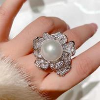 Xiaoxiang light luxury exaggerated flower ring female, micro-inlaid zircon exquisite ring, camellia jewelry no. 6