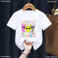 2025 Just A Girls Who Loves Sprunki Graphic Printed Tshirt Girls/Boys Funny Birthday Party T-Shirt Summer Solid T Shirt Top 110 white