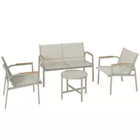 Orai atsparių lauko baldų komplektas, metalinis, 4 vietų, sodo poilsio zona su dviviete sofa, 2 foteliais ir staliuku, žalias
