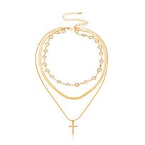 Rhinestone Neck Chain Cross Pendant Necklace Women's Temperament Multi-layer Fashion Jewelry