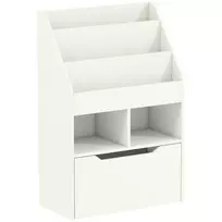 HOMCOM vaikiška knygų lentyna su stalčiumi, 3 lentynomis ir 2 atviromis lentynomis, daiktų laikymo lentyna vaiko kambariui, žaidimų kambariui, baltos spalvos, 60 x 29,9 x 90 cm