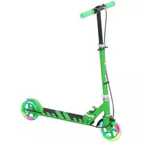 Sulankstomas vaikiškas paspirtukas su 2 šviečiančiais ratais, rankiniu ir galinio stabdžio pedalu, 3-8 metų vaikams, žalias