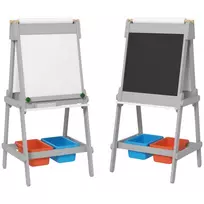 3-in-1 vaikiška piešimo lenta, dvipusis vaikiškas molbertas 3-8 metų vaikams, pilka