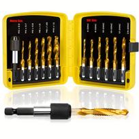 Versatile 13pcs Titanium Drill Tap Bit Set, 3-in-1 Functionality, Quick-Change, SAE/Metric