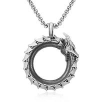 Ouroboros Pendant Necklace Men's Metal Dragon Pendant Hip Hop Necklace Personalized Punk Jewelry gray