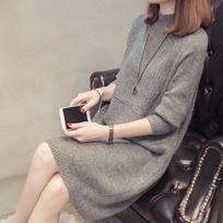 KOSY Turtleneck Sweater Dress Women Autumn Winter Knitted Pullovers Sweaters Long Sleeve Jumper One Size tamsiai pilka spalva