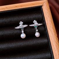 French Silver Needle Pearl Cross Pendant Earrings Simple High-end Stud Earrings Personalized Niche Earrings Wholesale black