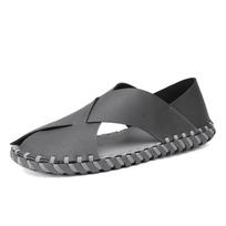 Fashionable New Massage Sole Loafers Men's Leather Sandals Open Toe Men's Leisure Camping Shoes Gray Versatile Free Delivery 39 pilka spalva