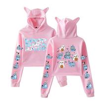 KPop Demon Hunters Crop Tops Cat Ears Sweatshirt Long Sleeve Girls Women Fashion Derpy Tiger Hoodie XXS tamsiai mėlyna spalva