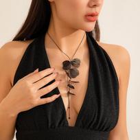 Leaf Fringe Necklace Sweet-Edgy Designer Cross-Border Vintage Pull-Through Choker Necklace One Size