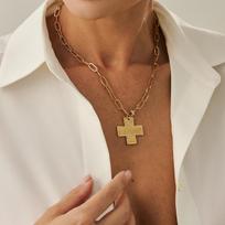 Hip-Hop Style Metal Cross Pendant Necklace, Simple Geometric Chain Collarbone Chain Necklace Necklace Women