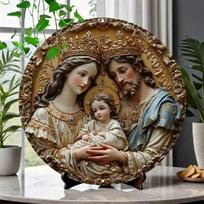 3D Embossed Holy Family Aluminum Sign Round Wall Art For Bathroom Cafe Decor 40x30cm balta