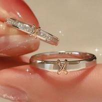 Reguliuojami sidabriniai amžino širdies mazgo poros žiedai: Išskirtinė dviejų spalvų pora Valentino dienai vyrams ir moterims Eternal Heart Knot Ring [Men's]