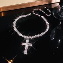 Elegant Luxury Inlaid Synthetic Zirconia Hip Hop Cross Necklace For Women Girls Sparkling Pendant Party Jewelry Birthday Gift A