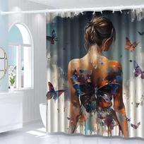 Elegant Butterfly Shower Curtain, Anti-Fog Polyester, Vibrant Design, Multi-Functional Hooks, Machine Washable W90xH180cm