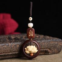 Wood Turnable Lotus Keychain Car Key Pendant Auspicious Bag Pendant black