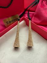 Brass Crystal Tassel Drop Earrings Black Onyx Long Statement Luxury Vintage Designer Fashion Jewelry for Women auksas