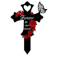 Cross-Shaped Memorial Garden Stake With Roses & Butterfly, Sympathy Cemetery, Yard For Remembrance One Size