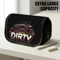 1pc Double Layer Flip Pencil Case, Cross-country Riding Copy, Large Capacity, Portable Polyester Pen Storage Bag with Zipper Closure, Ideal for School 20x9x11cm