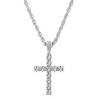 Men Women Hip Hop Cross Pendant Necklace With 4mm Zircon Tennis Chain Iced Out Exquisite Bling Jewelry Fashion Trendy Creative 18inch(45cm) white