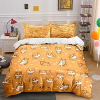 Corgi Dog Pattern Orange Bedding Duvet Cover Set Duvet Cover Pillowcases  (1*Duvet Cover 2*Pillowcases, without duvet insert) 135x200cm white