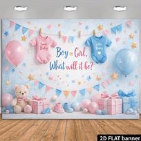 2D Plane Gender Reveal Party Background Banner - Pink and Blue Flags Theme, Suitable for Indoor and Outdoor Celebrations 47.2x31.5inch/120*80cm white