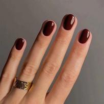 24Pcs Short Square Round Solid Press On Nails Glossy Dark Fake Nails Detachable False Nails For Autumn Winter brown