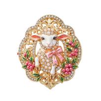 Year of the Goat Sheep Brooch Shiny Rhinestone Inlaid French Court Pin for Women Party Clothing Accessory Gift A2 beige