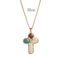Stainless Steel Colorful Stone Cross Pendant Necklace for Men Women Punk Hiphop Drop Oil Gold Color Necklace Jewelry Accessories beige