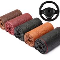 Automobilio vairo dangtelis Natūrali oda „pasidaryk pats“ rankomis siūta reljefinė karvės oda vairo apvyniojimo pynė su adatos siūlu 38 cm brown