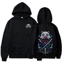 Inosuke Anime Hoodies Men Women Kimetsu No Yaiba Kawaii Manga Sweatshirts Gothic Harajuku Hooded Pullover Casual Streetwear S black