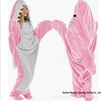 Shark Flannel Sleeping Bag: Winter Cartoon Sand Sculpture Blanket Hoodie Pajamas 140 cm rožinė