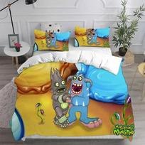 Anime My Singing Monsters Video Game Cartoon Printed Bed Set Duvet Cover Pillowcase Bedding Set Bed Linen Sheet Quilt Full Size EU Single(135*200cm)3pcs blue