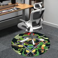 Paaugliškos Mutantinės Vėžliukai Ninja, TMNT Kėdės kilimėlis Apvalus kilimas Biuro kilimas, Skalbiamas mašinoje, Neslystantis, Tinka svetainėms, Miegamiesiems 80cm black