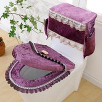 European Style Storage Water Tank Dust Cover Lace Toilet Set Easy To Install Clean Toilet Seat Cushion Non Shedding Seat Mat Beautiful Adorn Supplies 3pcs violetinė
